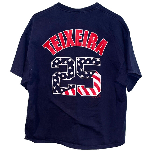 New York Yankees Mark Teixeira Majestic July 4th Red/White/Blue Shirt Sz. XL - Picture 3 of 7